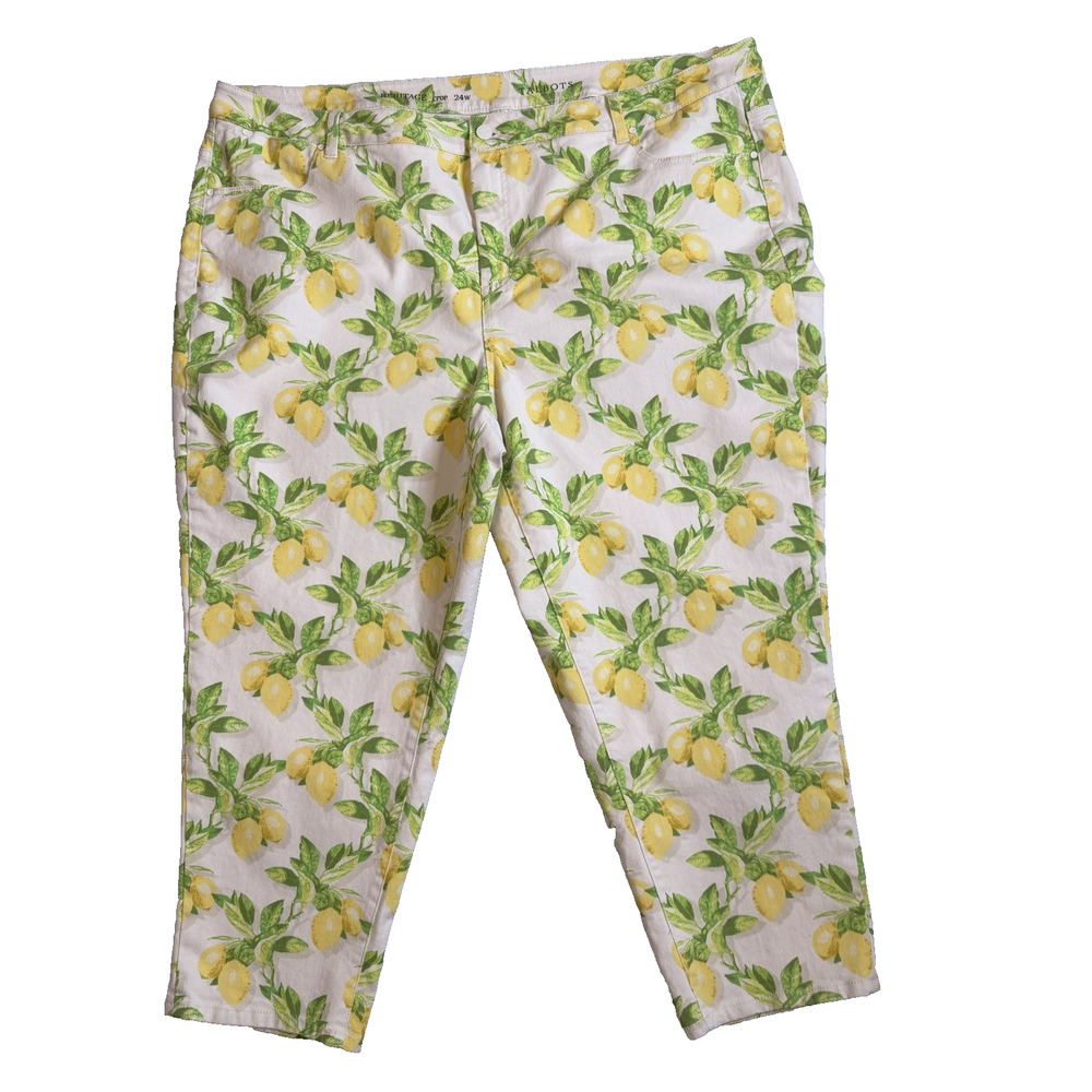 Talbots Heritage Crop Pants 24W Lemon Print On White Citrus Summer Resort